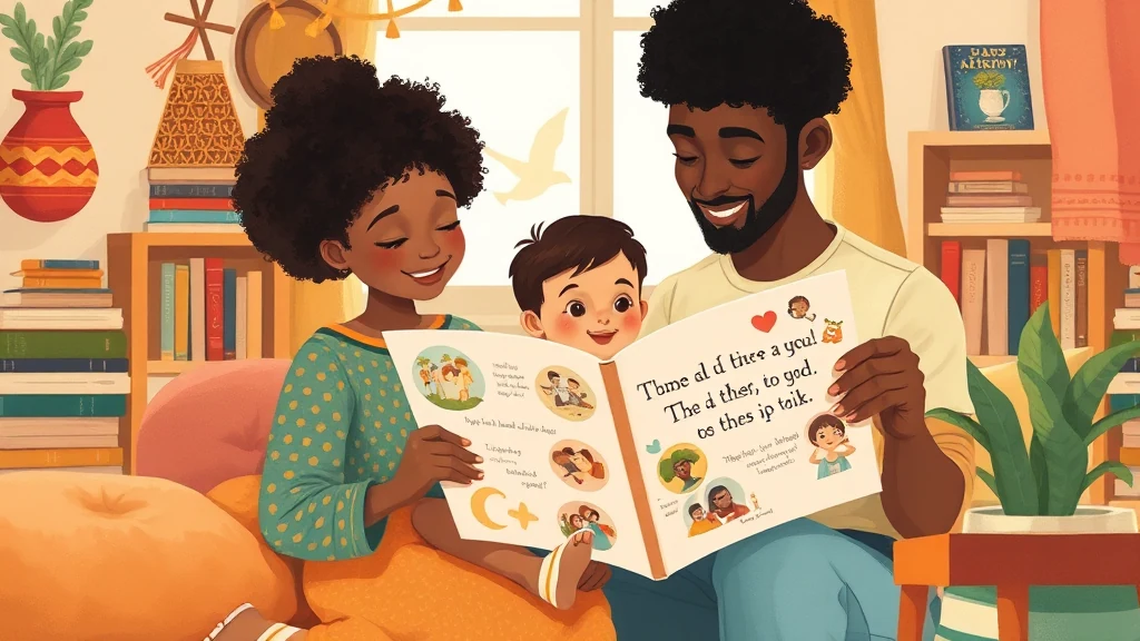 A parent and child reading a personalized storybook together, celebrating their unique cultural background.