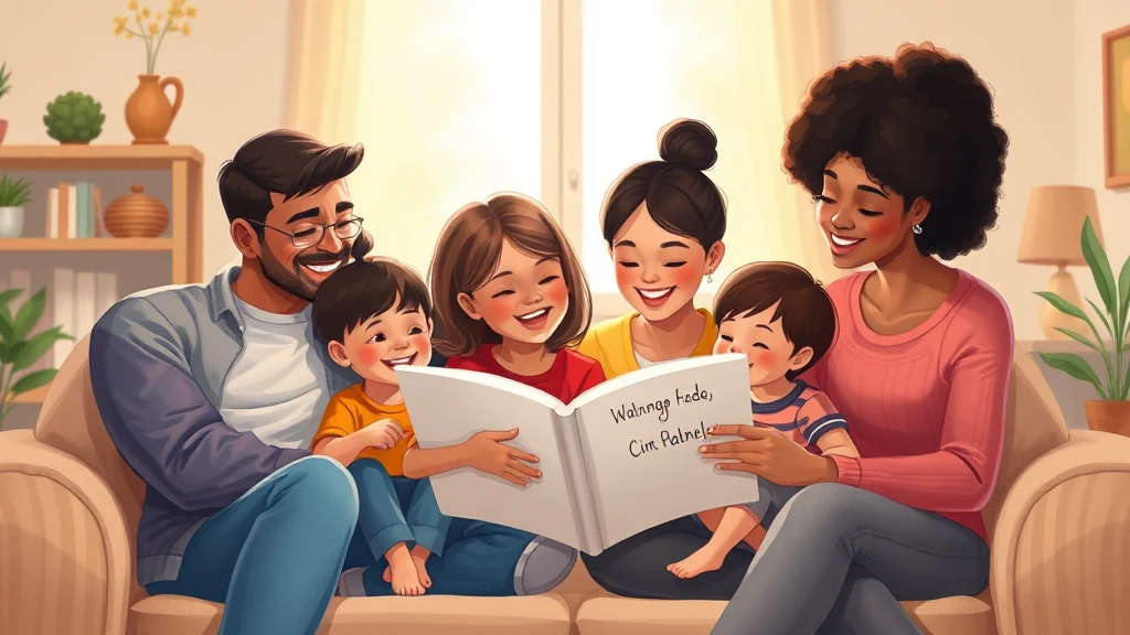 A parent and child from a multilingual family reading a personalized storybook together, celebrating their diverse linguistic background.