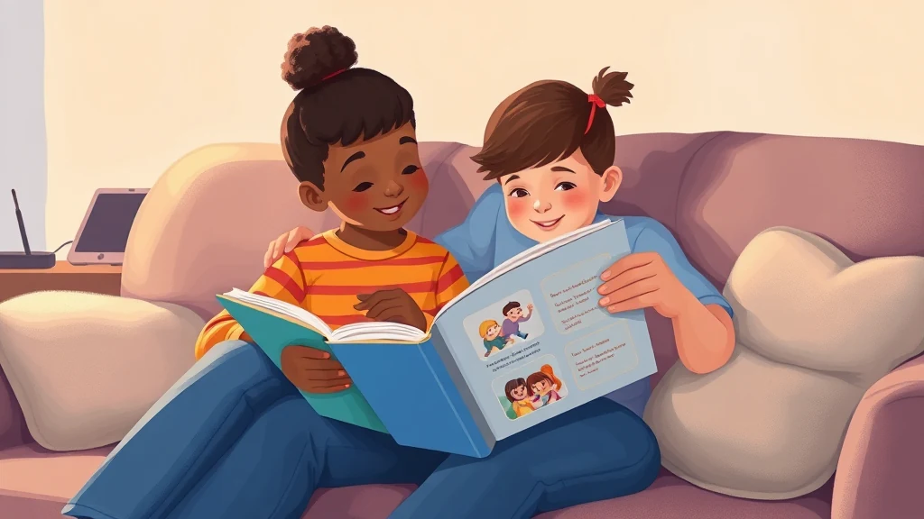 A parent reading a physical, personalized storybook to their child in a comfortable living room setting.