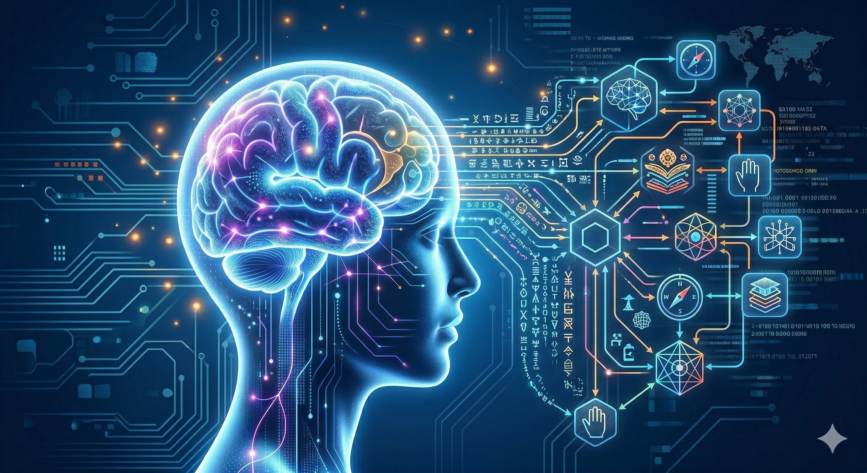 A child's brain illustrated with glowing neural connections, a book with the child's name glowing at the center, surrounded by icons of emotions, confidence, and learning symbols; bright, hopeful, scientific illustration.